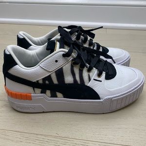 PUMA Cali Sport sneakers 39/8.5, white with fake zebra & orange accent